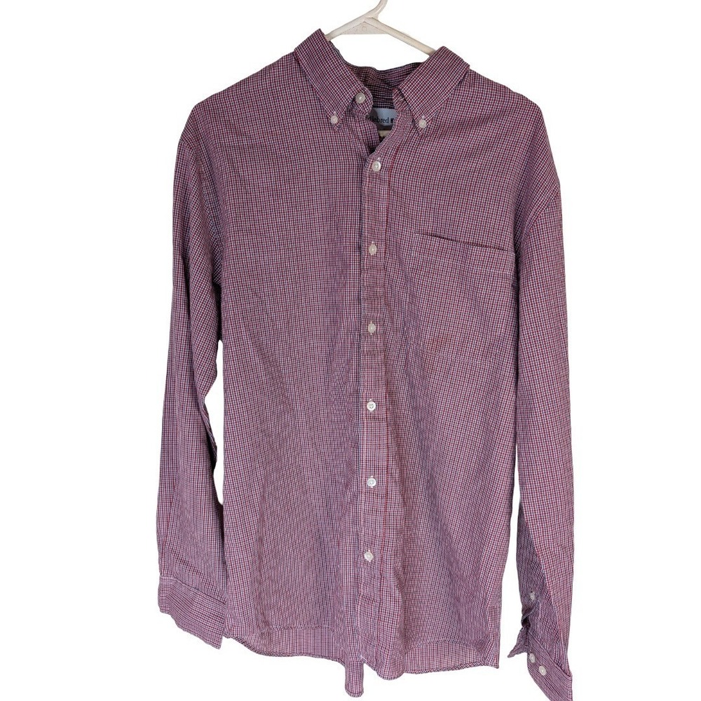 Saddlebred Button Down Shirt Mens Medium Red Micro Plaid Long Sleeve Classic Fit